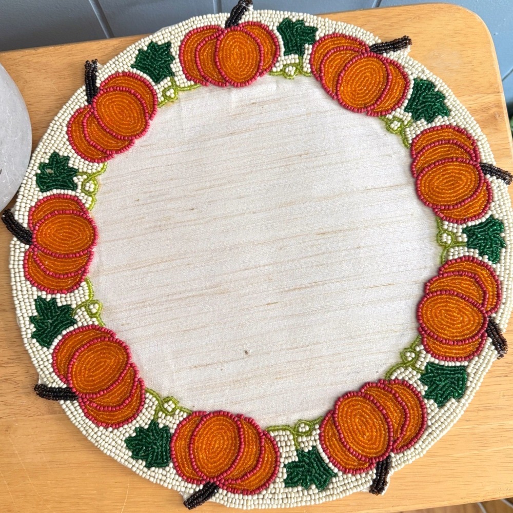 RLK Leila's Linens Beaded Pumpkin Placemats Set of 4 Fall Cottagecore Boho India